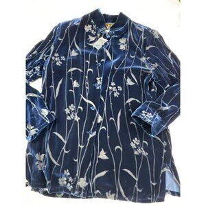 Vintage QVC Yi Lin Womens Small Navy Blue Velvet Burnout Brocade Floral Top New